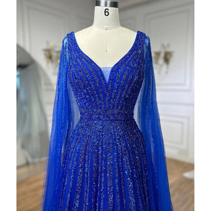 Nude Arabic Luxury Cape Sleeves Evening Dresses Gowns A-Line Beaded 2025 For Party LA71567 Customized