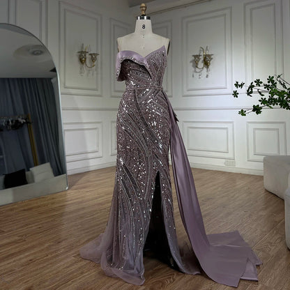2025 Arabic Turquoise Beaded Evening Dresses  Dubai Elegant One Shoulder  Wedding Party Gowns LA72335  Customized