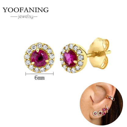 925 Sterling Silver Ear Needle Fashion Exquisite Hoop Earrings  Classic Rose Red Series Earrings for Women Patty Jewelry Gift
