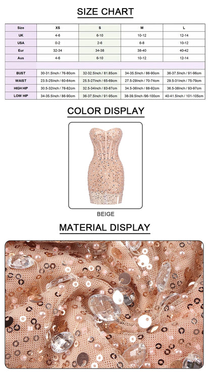 VC Sweetheart Beaded Sequins Sparkly Sheath Short Dress Strapless Tube Crystals Embellished Cocktail Party Evening Outfits
