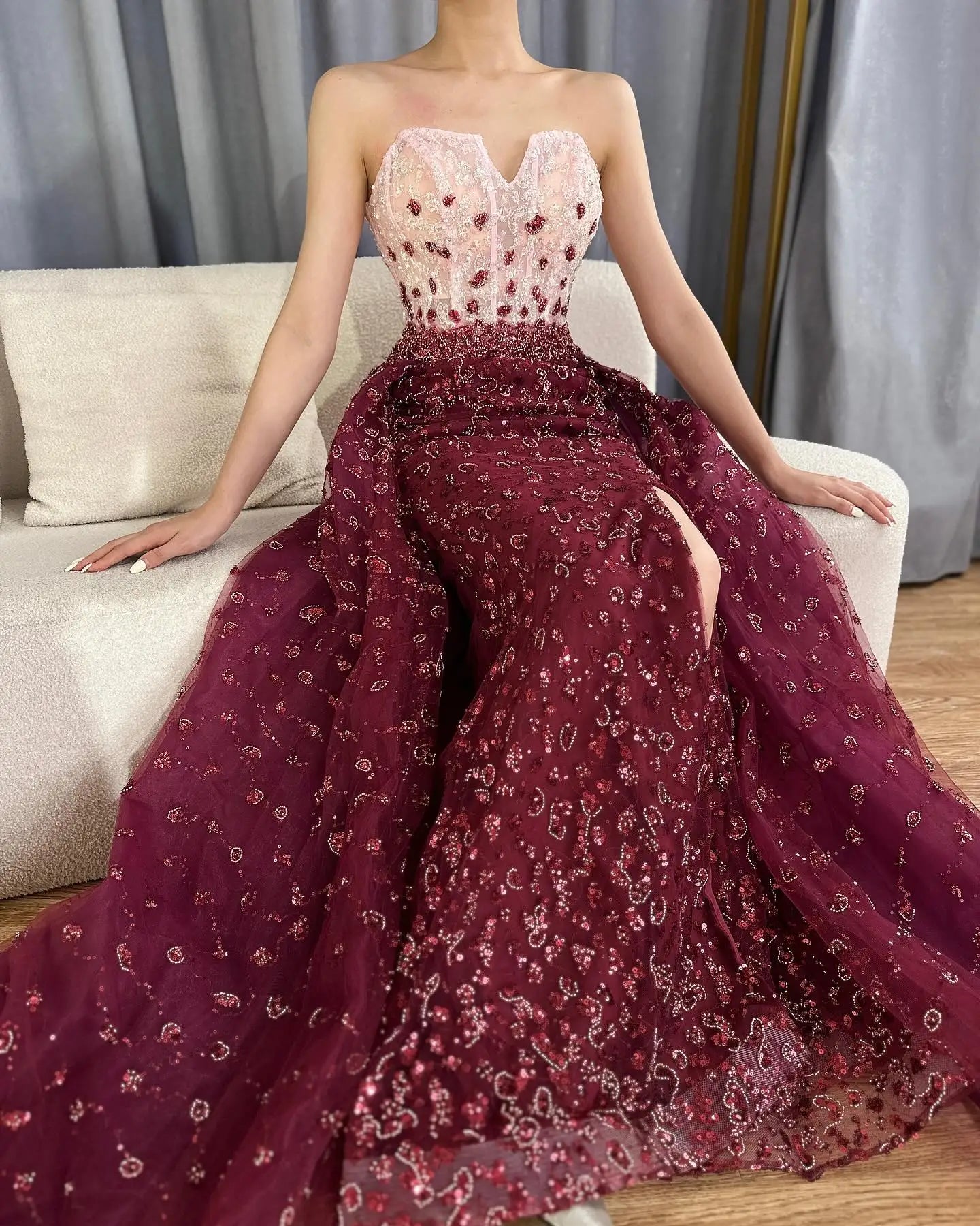 Serene Hill Blue Mermaid High Split With Skirt Sweetheart Strapless Beaded Party Dresses  Women Evening 2025 LA71796 Customized