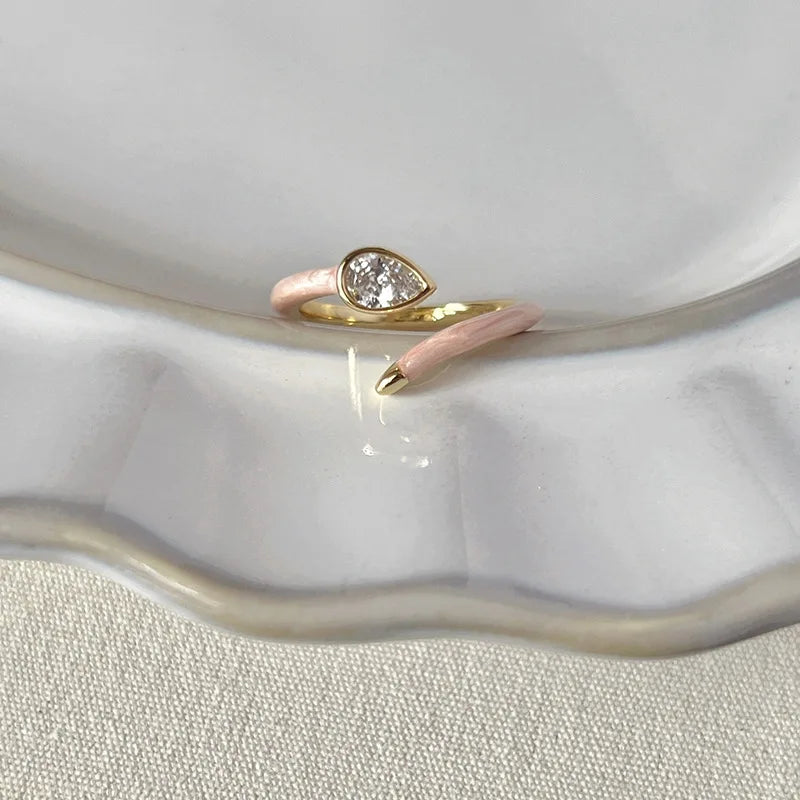 925 Sterling Silver Open Finger Ring Elegant Rose Pink Shining Dazzling Stackable For Women Jewelry Gift Dropship Wholesale