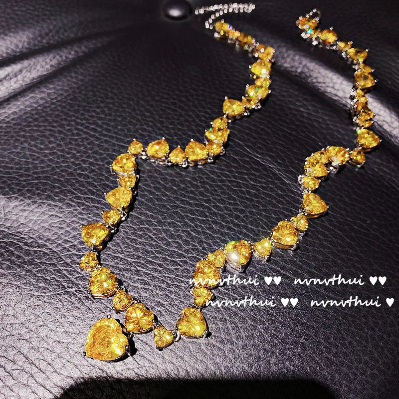 2023 Trend Luxury S925 Silver Full of Cubic Zirconia Heart Necklace for Women Noble Classic Engagement Statement Fine Jewelry