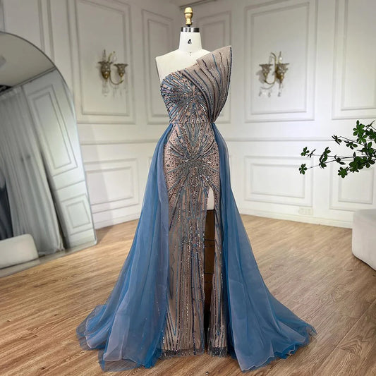 Serene Hill Blue High Split With Overskirt Mermaid  Beaded Dubai Evening Dresses For Party 2025 LA71921A Customized