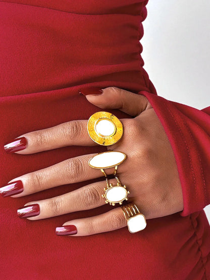 Fashion Shell Stainless Steel 18K Gold Plated Adjustable Opening Rings  for Women Engagement Party Gift Temperament Jewelry 2025