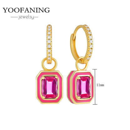 925 Sterling Silver Ear Needle Fashion Exquisite Hoop Earrings  Classic Rose Red Series Earrings for Women Patty Jewelry Gift