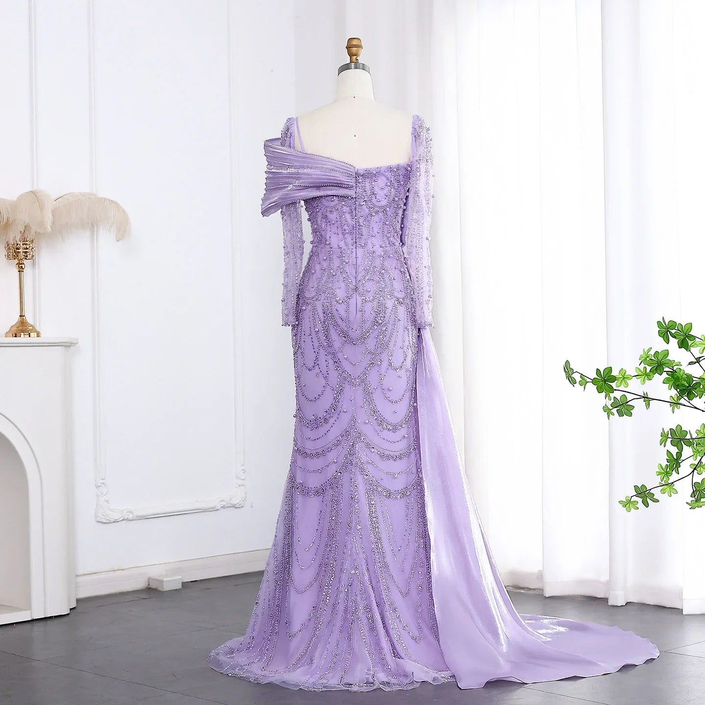 Sharon Said Nude Luxury Crystal Mermaid Evening Dress with Overskirt Long Sleeve Dubai Wedding Formal Prom Gown SS256 Customized