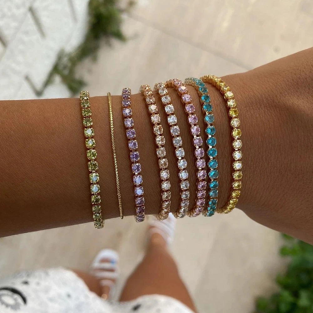 Adjustable Colorful Birthstone Tennis Bracelets for Women 4MM Crystal Bangle Girls Hand Chain Trend Jewelry Accessories H133