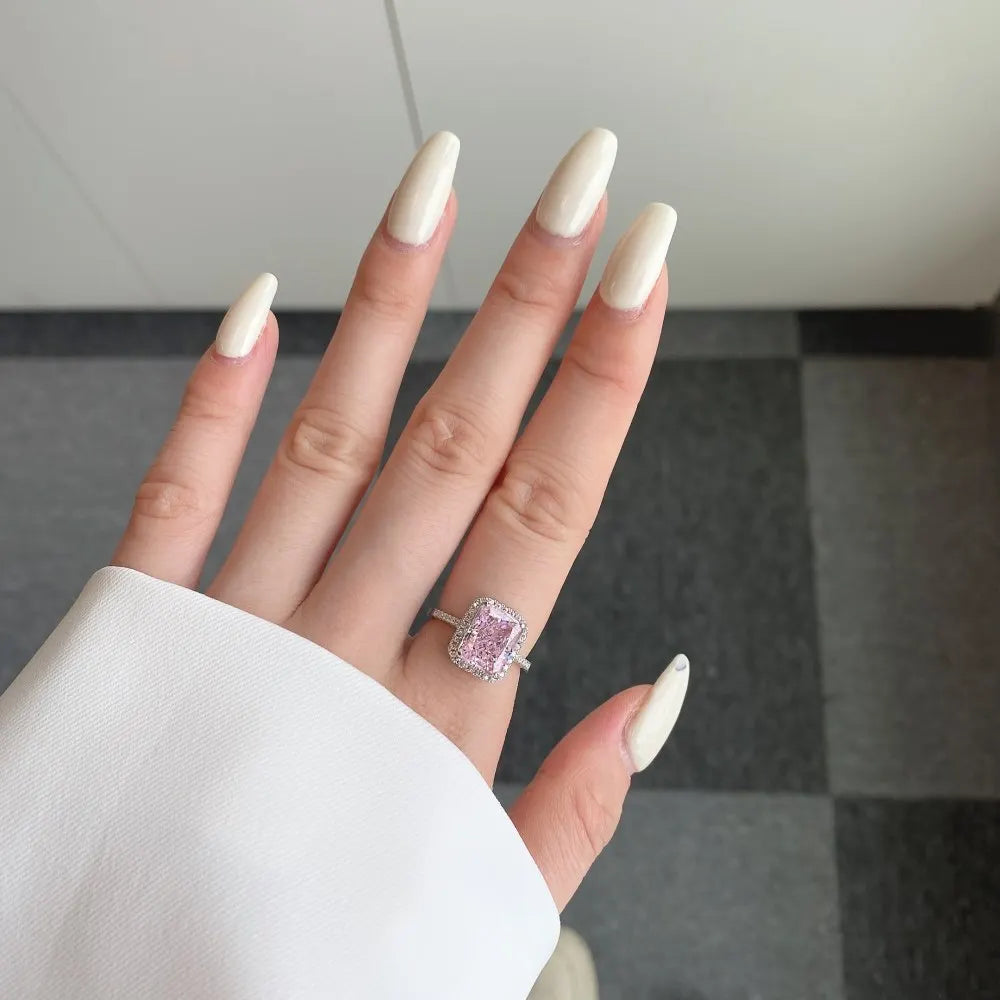 EUREKA 925 Sterling Silver Crushed Ice Cut Lab Pink Sapphire Gemstone Ring For Women Wedding Engagement Jewelry