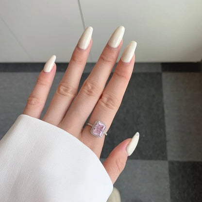 EUREKA 925 Sterling Silver Crushed Ice Cut Lab Pink Sapphire Gemstone Ring For Women Wedding Engagement Jewelry