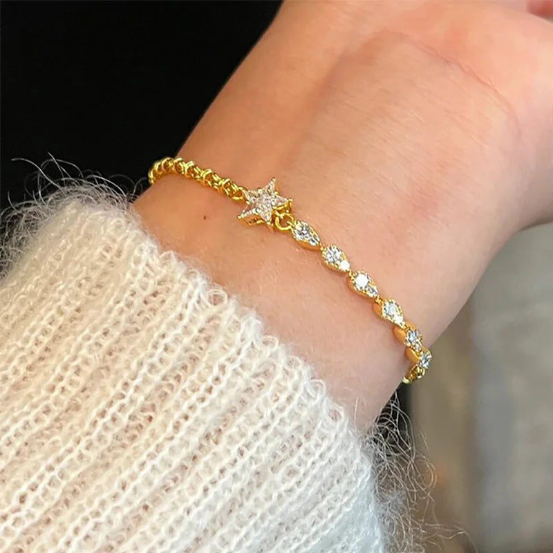 Foxanry Sparkling Zircon Star Geometric Bracelet For Women Girl Fashion Heavy Industry Exquisite Elegant Engagement Jewelry Gift