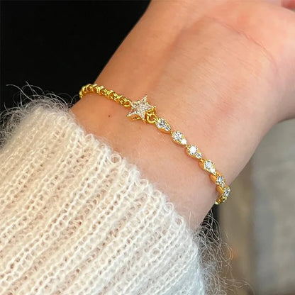 Foxanry Sparkling Zircon Star Geometric Bracelet For Women Girl Fashion Heavy Industry Exquisite Elegant Engagement Jewelry Gift