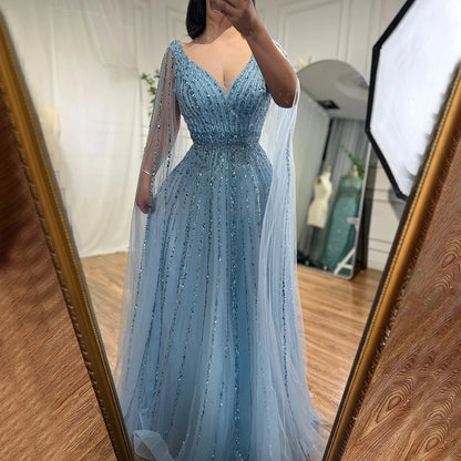 Nude Arabic Luxury Cape Sleeves Evening Dresses Gowns A-Line Beaded 2025 For Party LA71567 Customized