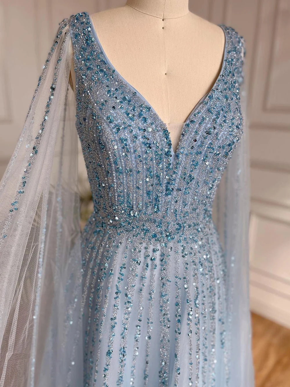 Nude Arabic Luxury Cape Sleeves Evening Dresses Gowns A-Line Beaded 2025 For Party LA71567 Customized