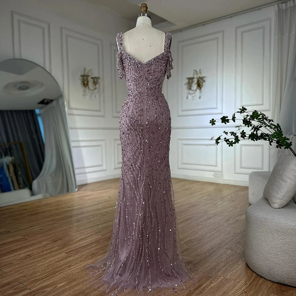 Luxury Caramel Mermaid Evening Gown Beaded Dress with Cape Sleeves Elegant Formal Party Customized LA72921