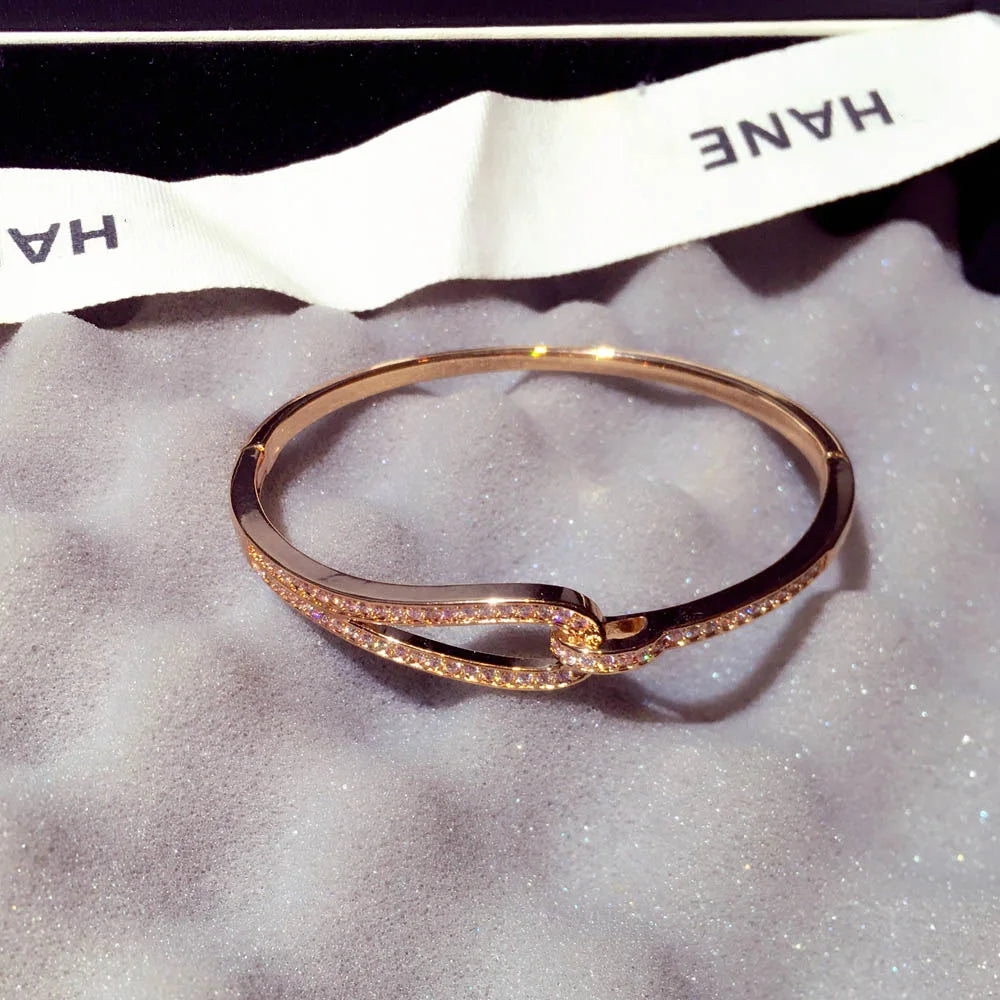 14k Real Gold Trend Fashion Simple Micro Inlaid Zircon Word Lady Bracelets for Women Temperament Exquisite Luxury Bangle Jewelry