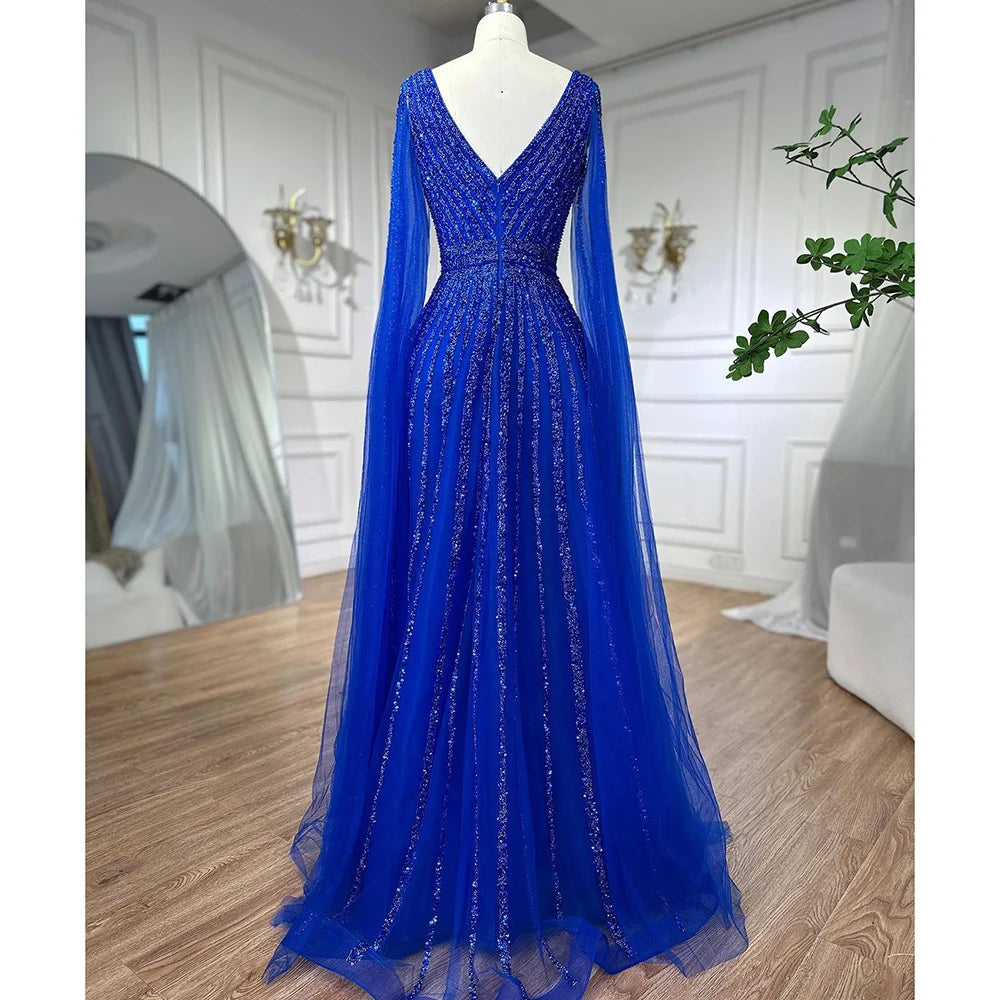 Nude Arabic Luxury Cape Sleeves Evening Dresses Gowns A-Line Beaded 2025 For Party LA71567 Customized