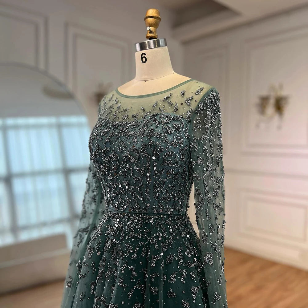 Luxury Elegant Turquoise Evening Dress Gown with Cape  for Formal Occasion 2025 LA72965 Serene Hill Customized