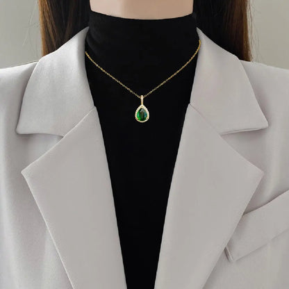 DIEYURO 316L Stainless Steel Steell Green Water Droplet Inlay Zircon Pendant Necklace Earrings Set Girl New Trend Jewelry Gift