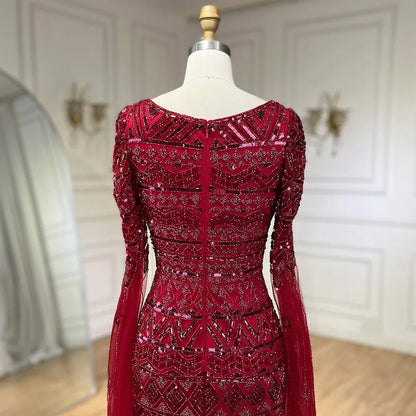 2025 Caramel With Beaded Cape Sleeves Design Mermaid Long Evening Dresses Gowns For Women's Wedding Party LA72355A Customized