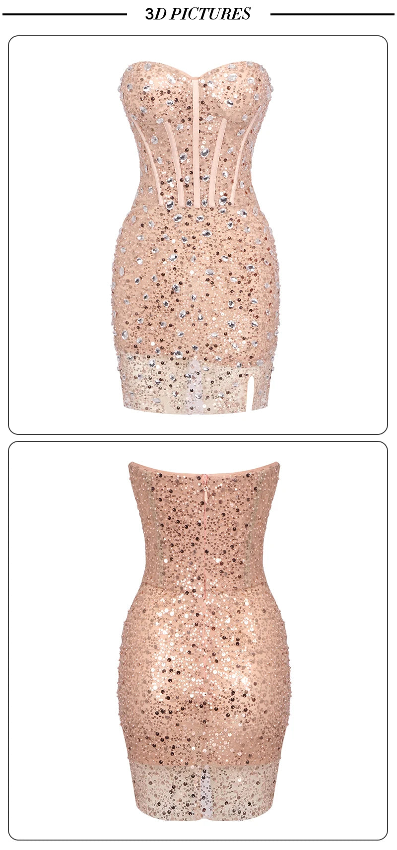 VC Sweetheart Beaded Sequins Sparkly Sheath Short Dress Strapless Tube Crystals Embellished Cocktail Party Evening Outfits