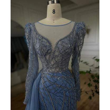 Serene Hill Muslim Gold Mermaid Beaded  Dubai Evening Dresses Gowns With Overskirt 2025 For  Party LA72206 Customized