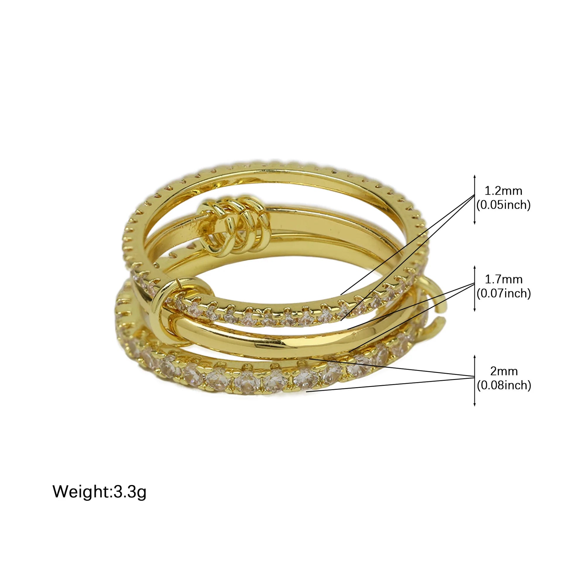 Stainless Steel Multilayer Double Color Link Chain Rings 18K Gold PlatedCZ Zircon Stackable Charm Jewelry Trendy Waterproof Gift