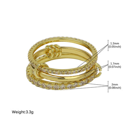 Stainless Steel Multilayer Double Color Link Chain Rings 18K Gold PlatedCZ Zircon Stackable Charm Jewelry Trendy Waterproof Gift