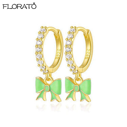 925 Sterling Silver Needle Luxury Green Zircon Pendant Earrings Trend Gold Color Small Hoop Earrings for Women Fashion Jewelry