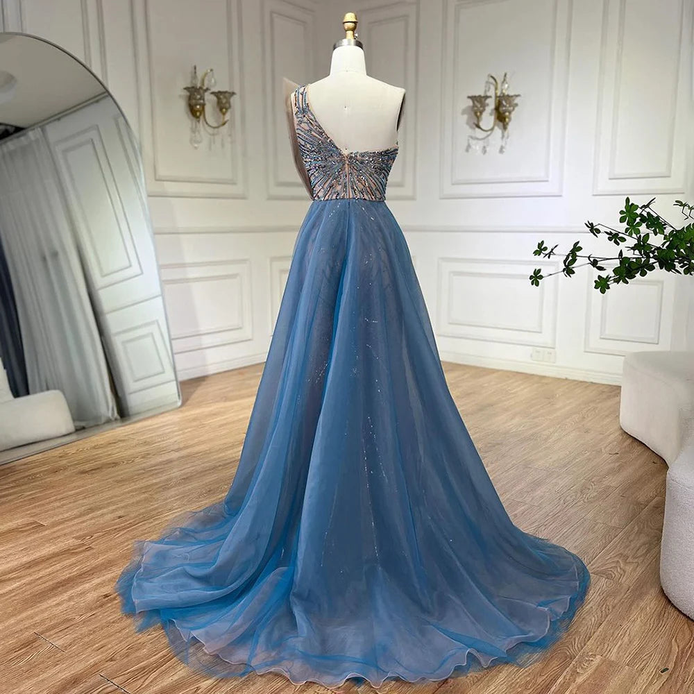 Serene Hill Blue High Split With Overskirt Mermaid  Beaded Dubai Evening Dresses For Party 2025 LA71921A Customized