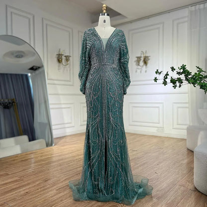 Serene Hill Arabic Gold Elegant Mermaid Black  Beaded Evening Dresses Gowns Diamond For Party 2025 LA72288A Customized