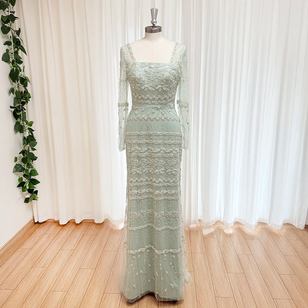 Elegant Pearls Evening Dress for Women with Detachable Skirt 2025 Luxury Long Sleeves Formal Prom Wedding Party Gown Customized