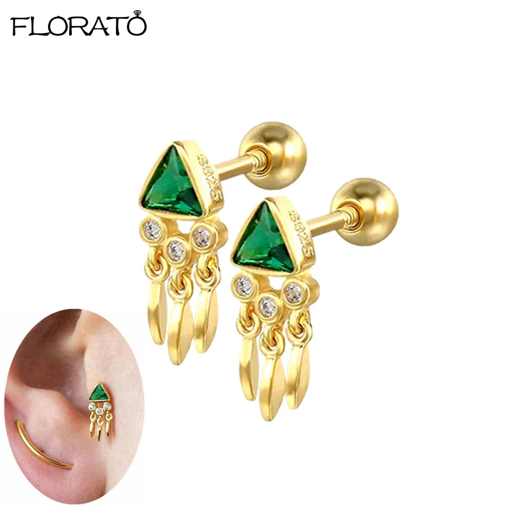 925 Sterling Silver Needle Luxury Green Zircon Pendant Earrings Trend Gold Color Small Hoop Earrings for Women Fashion Jewelry