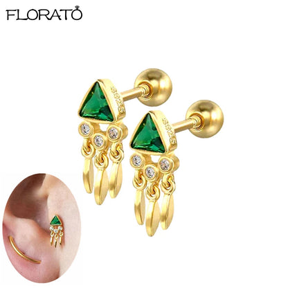 925 Sterling Silver Needle Luxury Green Zircon Pendant Earrings Trend Gold Color Small Hoop Earrings for Women Fashion Jewelry