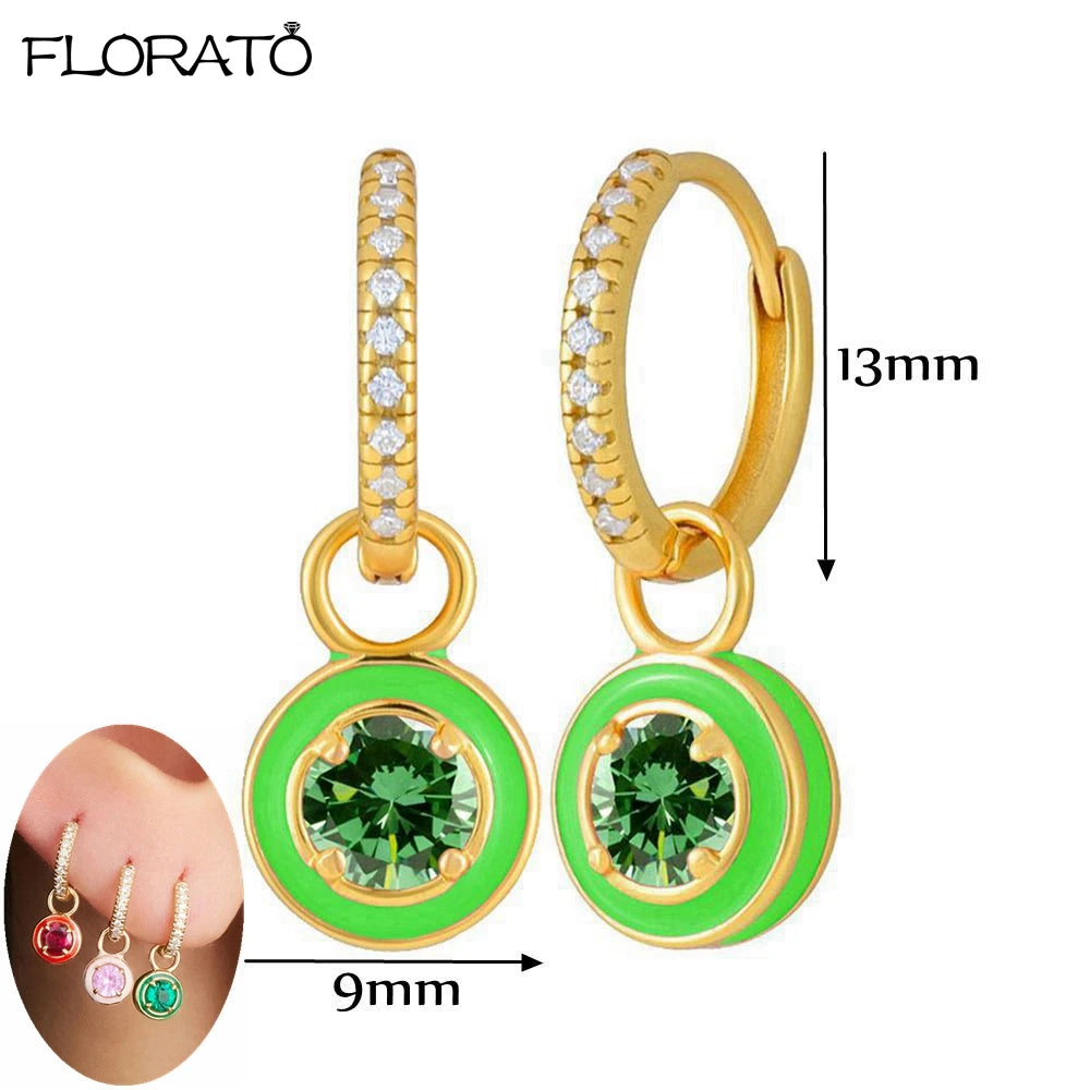 925 Sterling Silver Needle Luxury Green Zircon Pendant Earrings Trend Gold Color Small Hoop Earrings for Women Fashion Jewelry