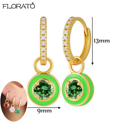 925 Sterling Silver Needle Luxury Green Zircon Pendant Earrings Trend Gold Color Small Hoop Earrings for Women Fashion Jewelry