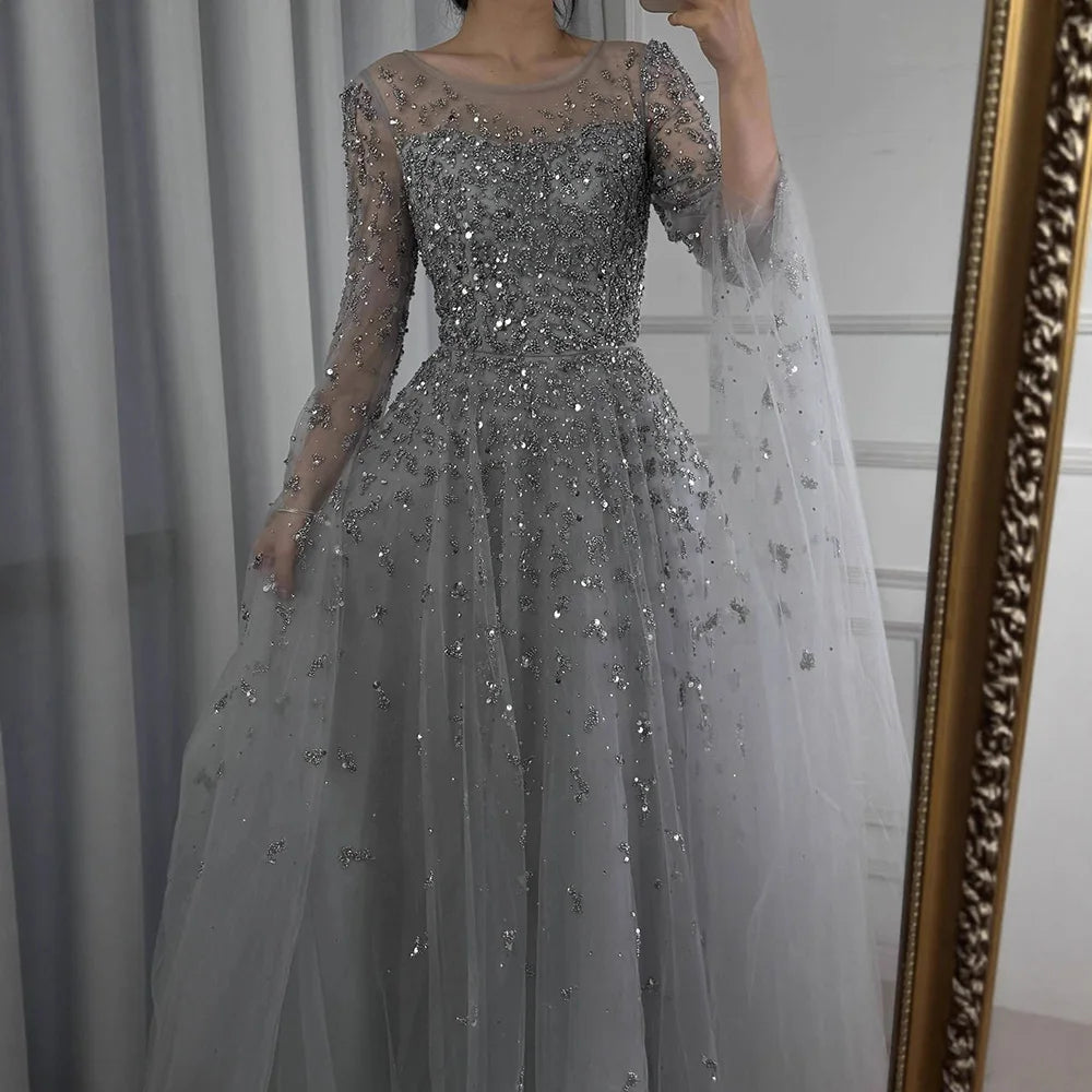 Luxury Elegant Turquoise Evening Dress Gown with Cape  for Formal Occasion 2025 LA72965 Serene Hill Customized