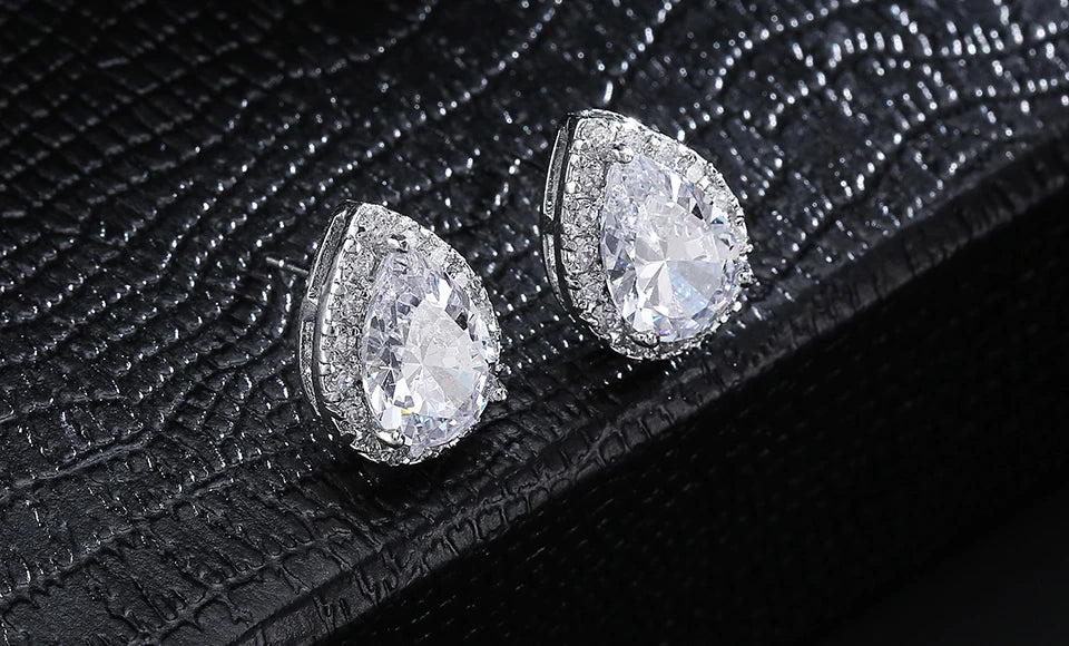ZAKOL Classic Silver Color Water Drop Cubic Zircon Stud Earrings for Women Crystal Bridal Wedding Party Jewelry Aretes
