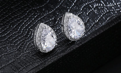 ZAKOL Classic Silver Color Water Drop Cubic Zircon Stud Earrings for Women Crystal Bridal Wedding Party Jewelry Aretes