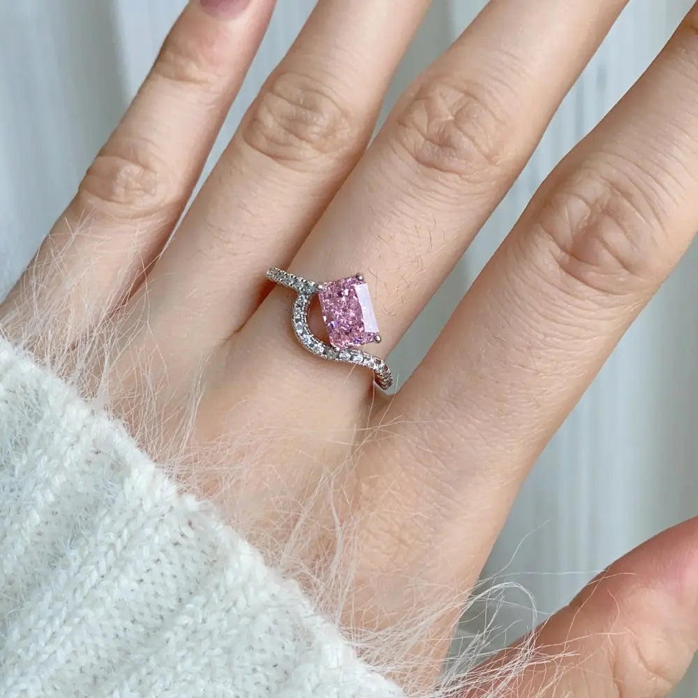 EUREKA 925 Sterling Silver Crushed Ice Cut Lab Pink Sapphire Gemstone Ring For Women Wedding Engagement Jewelry