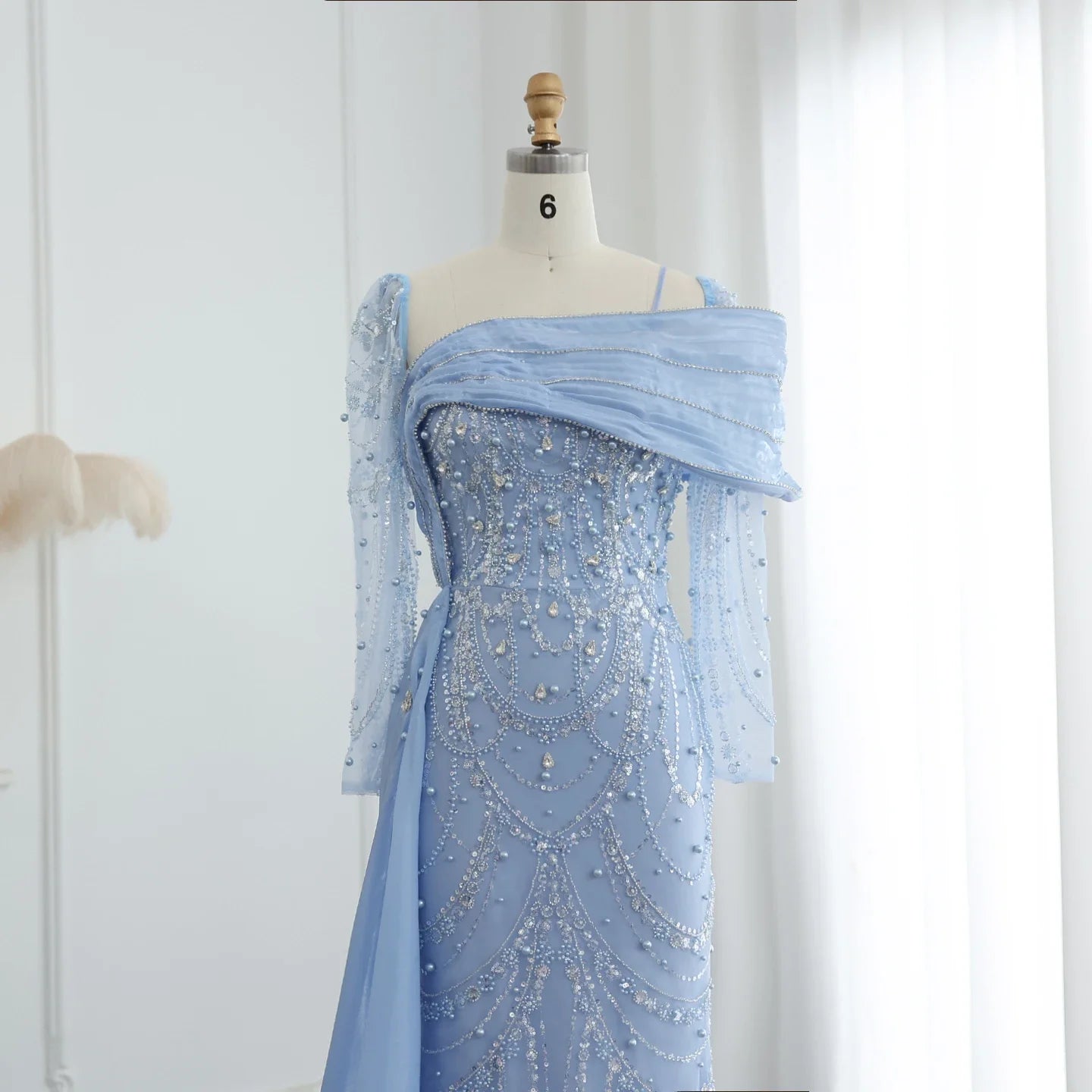 Sharon Said Nude Luxury Crystal Mermaid Evening Dress with Overskirt Long Sleeve Dubai Wedding Formal Prom Gown SS256 Customized