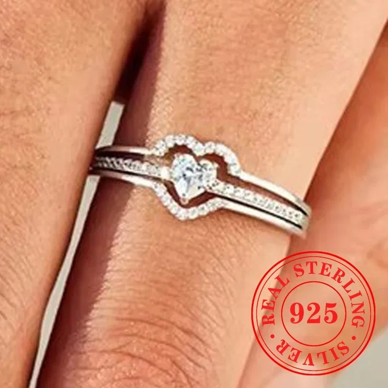 CAOSHI Sparkling Fully Inlaid Zirconia 2Pc/Set Rings 925 Sterling Silver Absolutely Stunning  Jewelry Engagement Women Jewelry