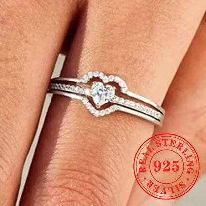 CAOSHI Sparkling Fully Inlaid Zirconia 2Pc/Set Rings 925 Sterling Silver Absolutely Stunning  Jewelry Engagement Women Jewelry