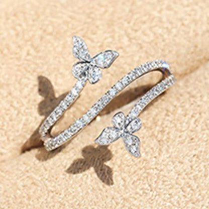 Huitan Exquisite Butterfly Rings for Women Luxury Inlaid Bling Bling Cubic Zirconia Temperament Female Accessory Fashion Jewelry