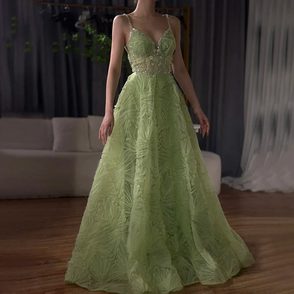 Serene Hill 2025 Arabic Sage Green  Spaghetti Strap Backless A-Line Prom Dress for  | Wedding Party LA72636 Customized