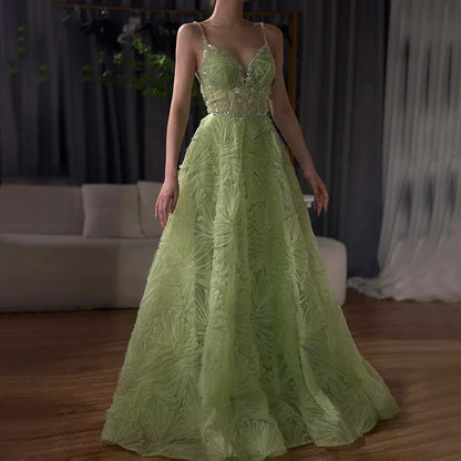 Serene Hill 2025 Arabic Sage Green  Spaghetti Strap Backless A-Line Prom Dress for  | Wedding Party LA72636 Customized