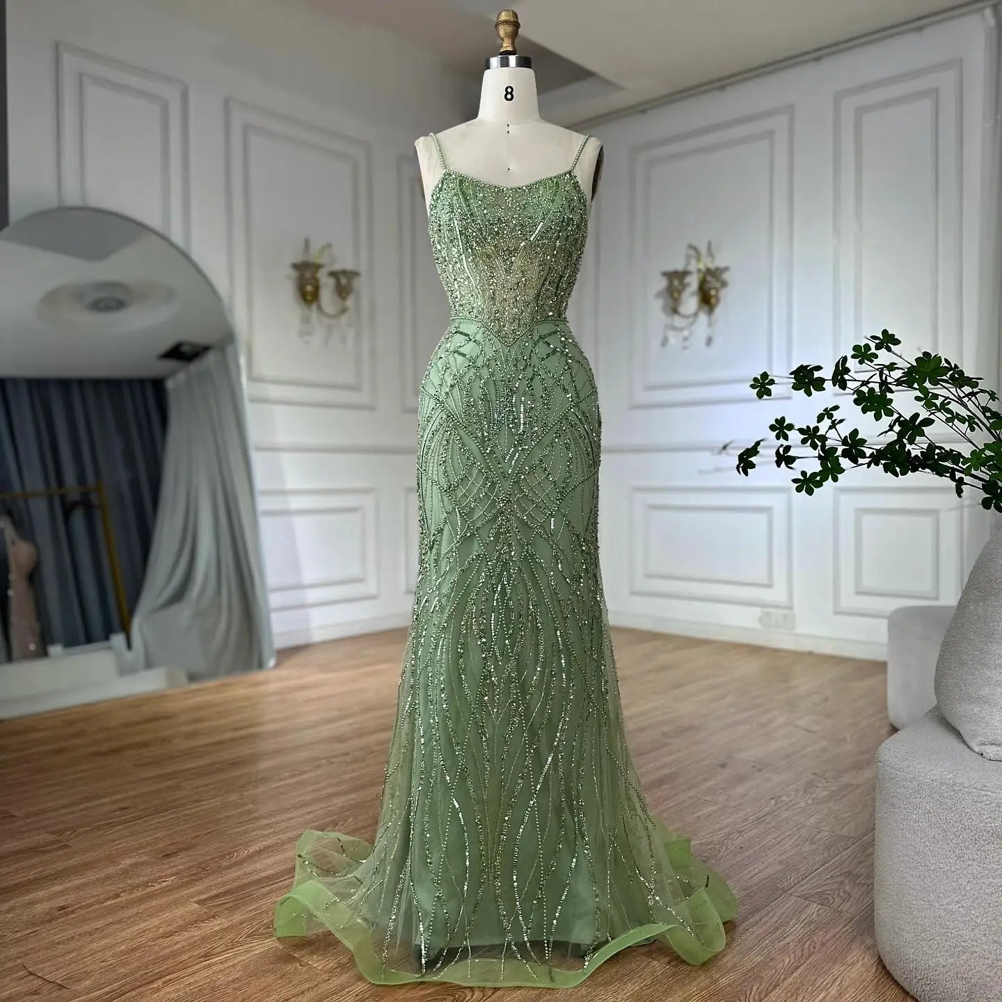 Sage Green Beaded Evening Dresses Gowns with Detachable Overskirt for Party LA72733A 2025 Customized Serene Hill
