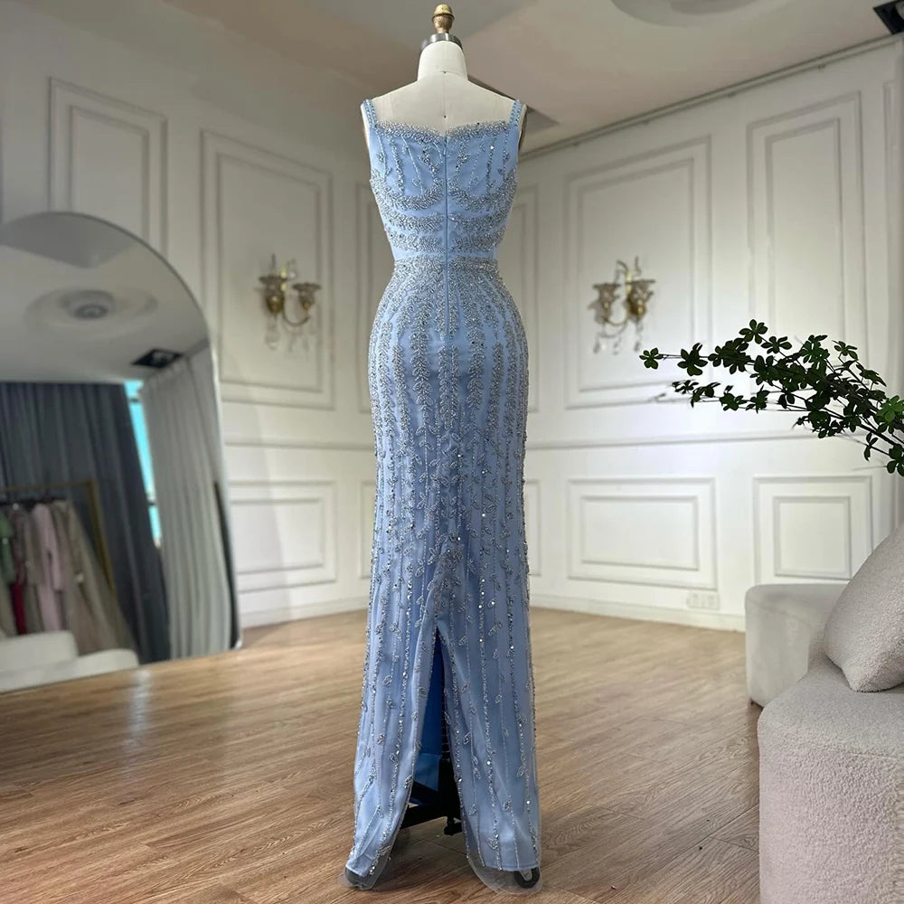 Luxury Arabic Blue Beaded Spaghetti Strap Pink Mermaid Evening Dress for Women Party Serene Hill 2025 Customized LA72725