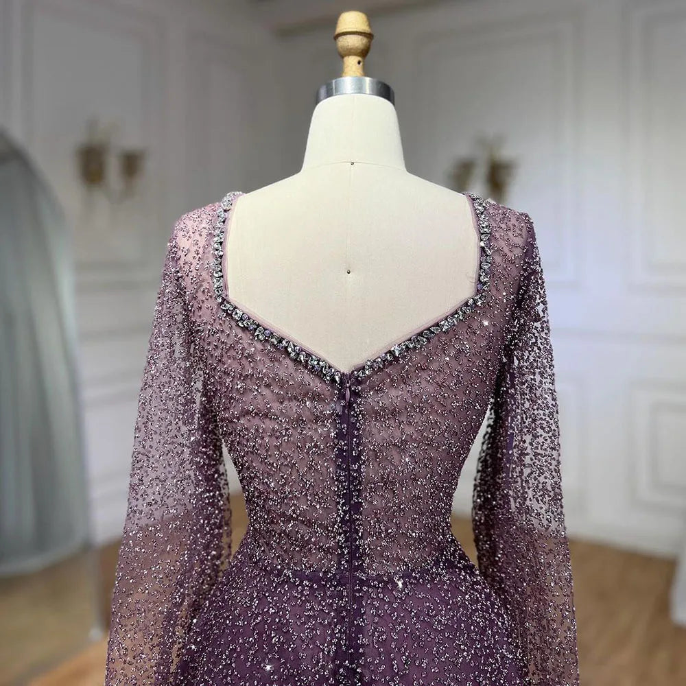 Serene Hill 2025 Customized Saudi Arabic Caramel Beaded Cape Sleeves A Line Evening Dresses For Formal Occasion LA72147A