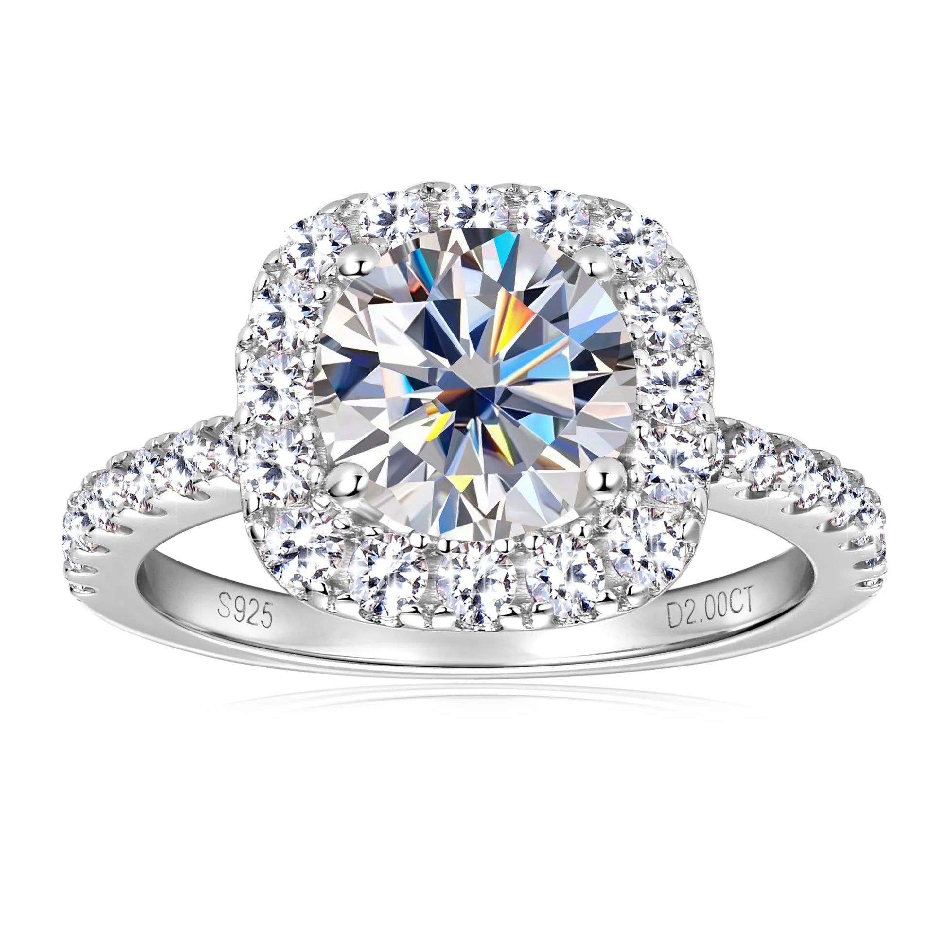 RAPRGOLD 2CT D Color Moissanite Ring s925 Sterling Silver Brilliant Diamond Halo Engagement Rings for Women Fine Jewelry Gifts